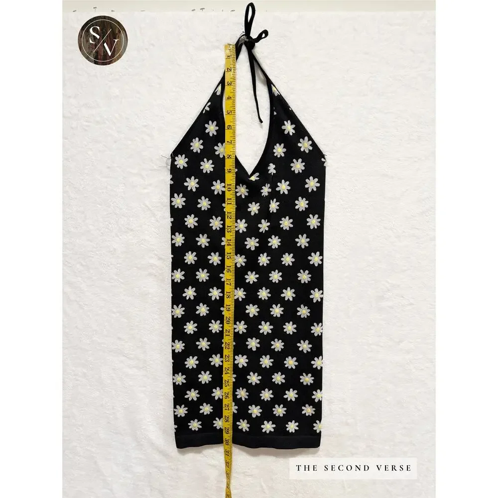 Halter Mini Dress Daisy Flower Y2K Retro Seamless Bodycon Size XS